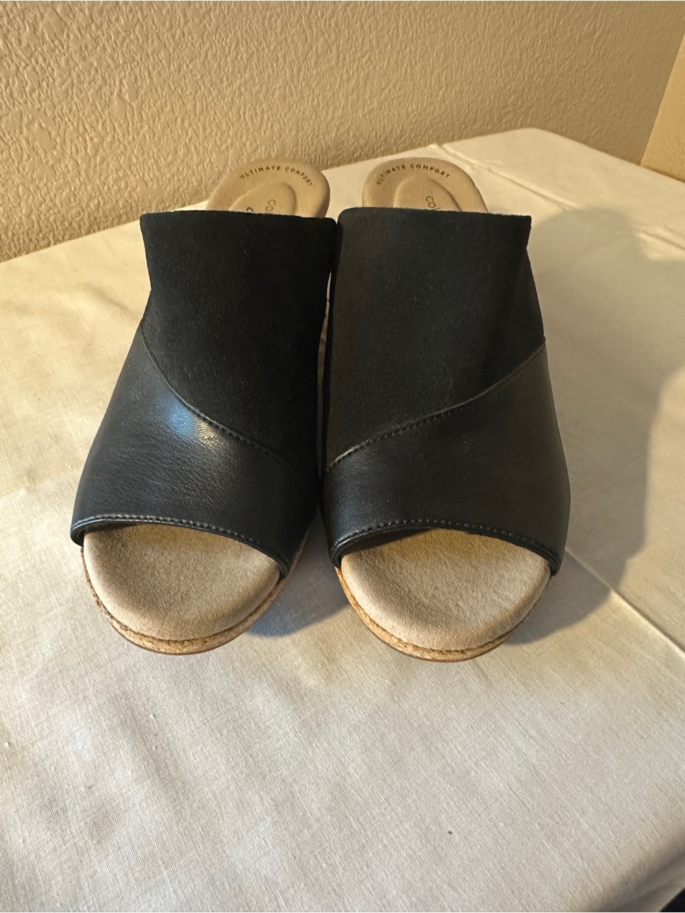 Clarks Lafley Wave Black Cork Wedge Slide Sandals — Women’s Size 9.5 Medium - Picture 6 of 10